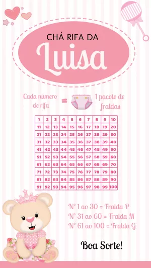 Rifa Chá de Bebê Ursinha Princesa para Editar Online