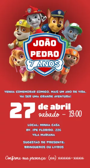 Invito di compleanno Paw Patrol – Statico – ig: @illustragio
