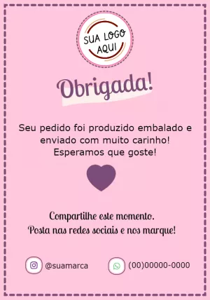 Cartão de Agradecimento pela Compra Rosa para Editar Online