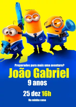 Convite de Aniversário Minions com Personagens para Editar Online