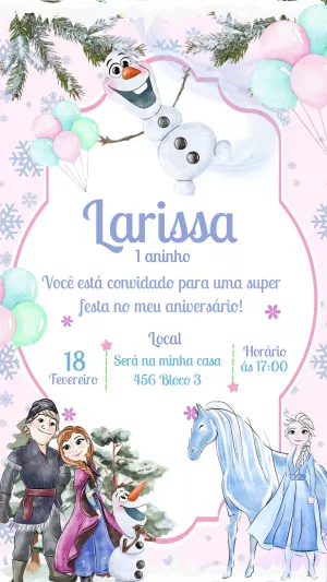 Convite de Aniversário Frozen com Personagens para Editar