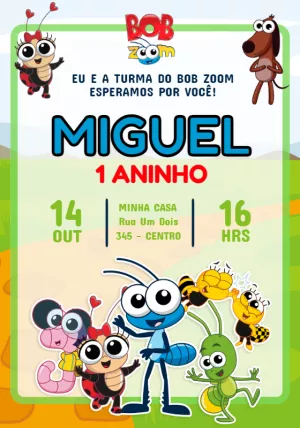 Convite de Aniversário Bob Zoom para Editar Online