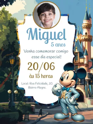 Convite Aniversário Mickey Realeza com Foto para Editar