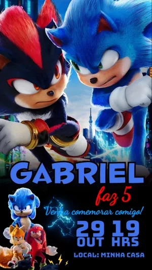 Convite Aniversário Sonic e Shadow para Editar Online