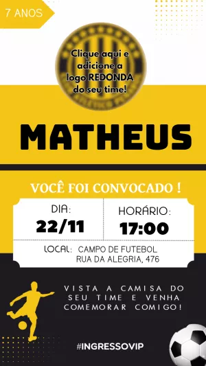 Convite de Aniversário Futebol com Logo do Time para Editar