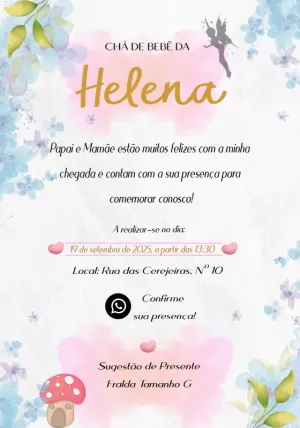 Convite Chá de Bebê Jardim Encantado com Fada para Editar