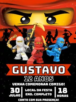 Convite Aniversário Lego Ninjago para Editar Online