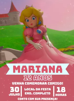 Convite de Aniversário Princesa Peach para Editar Online