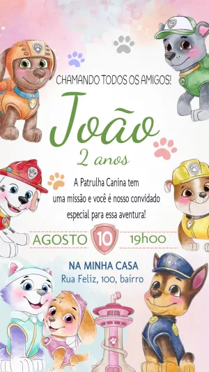 Convite de Aniversário Patrulha Canina para Editar Online