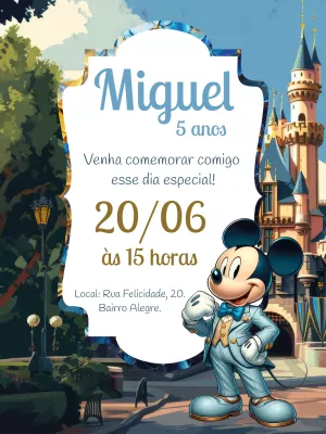 Convite de Aniversário Mickey Mouse Realeza para Editar Online