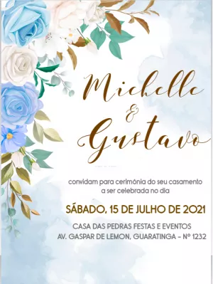 Convite de Casamento Floral Azul para Editar Online