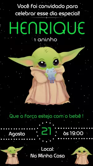 Convite Aniversário Baby Yoda Star Wars para Editar Online