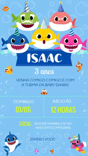 Convite de Aniversário Baby Shark para Editar Online