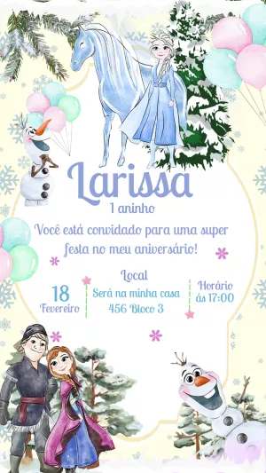 Convite de Aniversário Frozen com Personagens para Editar