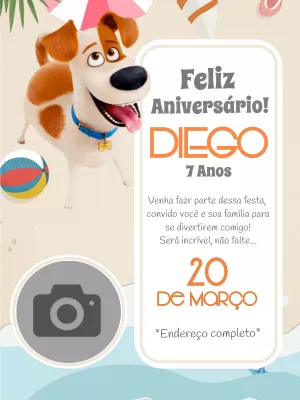 Convite de Aniversário Pets com Foto para Editar Online