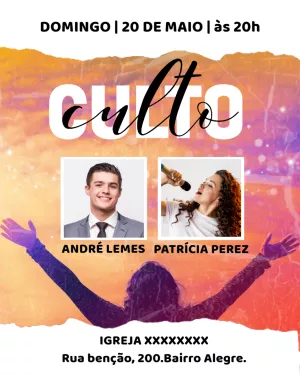 Convite para Culto com Foto Editável Online para Igreja