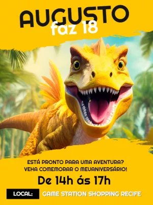 Convite de Aniversário Dinossauro para Editar Online