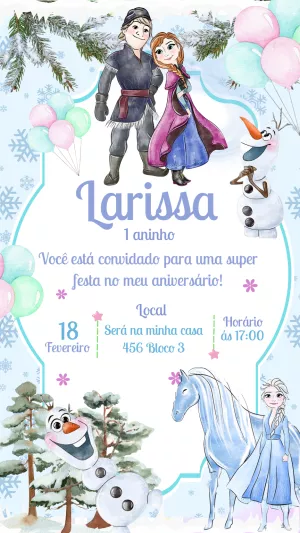 Convite de Aniversário Frozen com Personagens para Editar Online