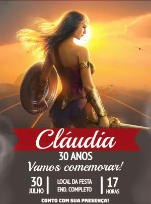 Convite de Aniversário Mulher Maravilha para Editar Online