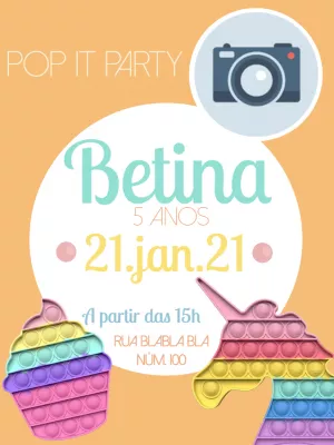 Convite de Aniversário Pop It com Foto para Editar Online