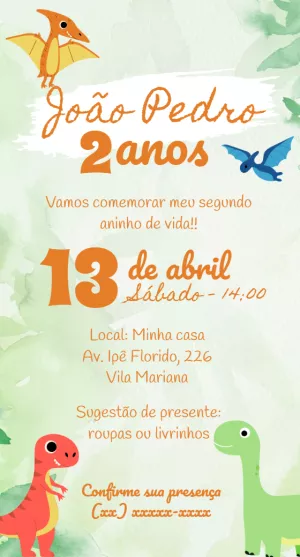 Invitación de cumpleaños Dinosaurio – Estático – ig: @illustragio