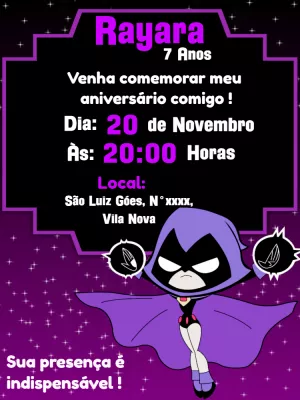Convite de Aniversário Ravena Jovens Titãs para Editar Online