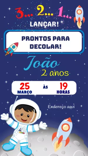 Convite Aniversário Astronauta no Espaço para Editar Online