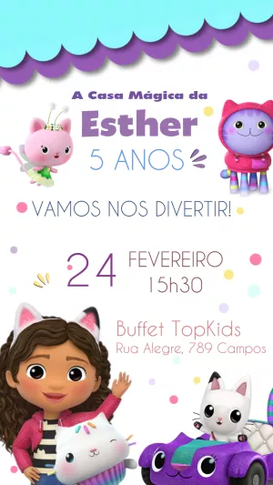 Convite Aniversário A Casa Mágica da Gabby para Editar Online