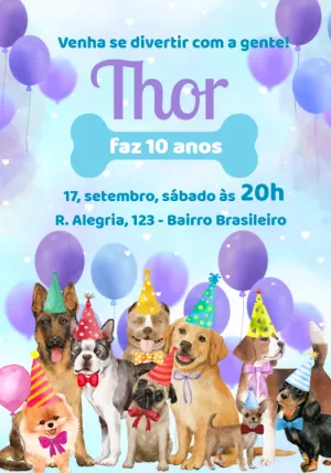 Convite Aniversário de Cachorro para Editar Online