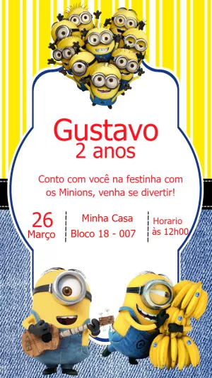 Convite de Aniversário Minions para Editar e Imprimir