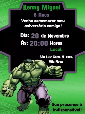 Convite de Aniversário do Hulk para Editar Online e Imprimir