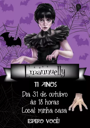 Convite Aniversário Wandinha Addams para Editar Online