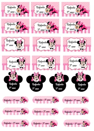 Etiqueta Escolar Minnie Mouse Rosa para Editar Online