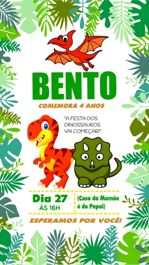 Convite de Aniversário Dinossauros para Editar Online