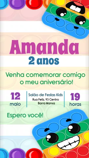 Convite de Aniversário Pop It Colorido para Editar Online