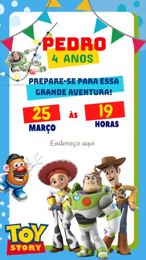 Convite de Aniversário Toy Story com a Turma para Editar