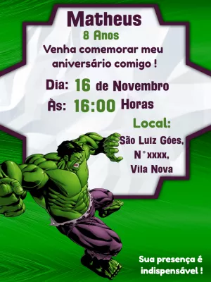 Convite de Aniversário Hulk para Editar Online e Imprimir