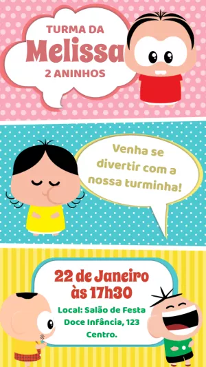 Convite de Aniversário Turma da Mônica Toy para Editar Online
