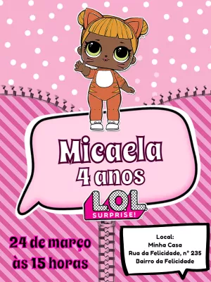 Convite Aniversário LOL Surprise Gatinha para Editar Online
