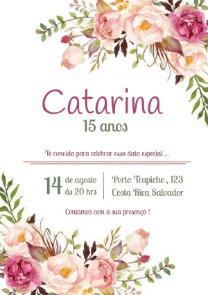 Convite Aniversário 15 Anos Floral Delicado para Editar Online
