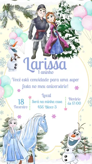 Convite de Aniversário Frozen com Personagens para Editar Online