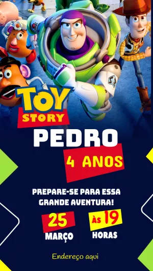 Convite de Aniversário Toy Story com Personagens para Editar