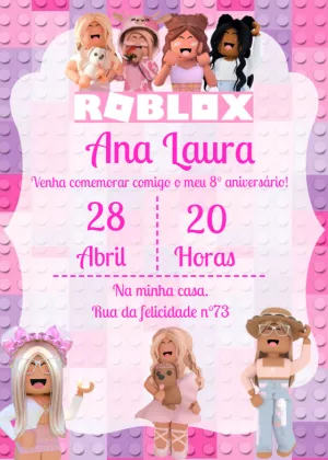 Convite de Aniversário Roblox Menina para Editar Online