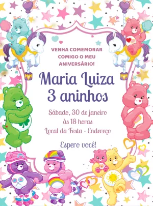 Convite de Aniversário Ursinhos Carinhosos para Editar Online