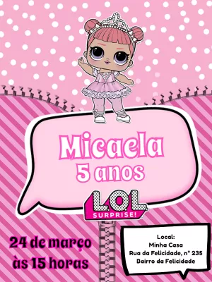 Convite Aniversário LOL Surprise com Boneca para Editar Online