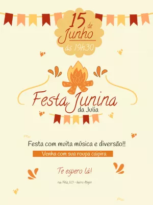 Convite de Aniversário Festa Junina com Fogueira para Editar