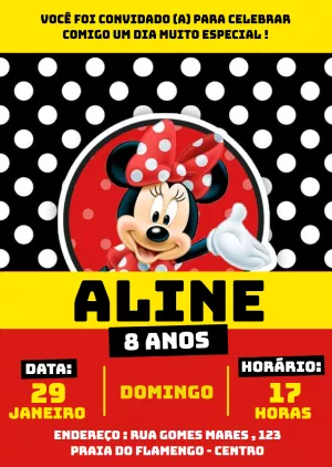 Convite de Aniversário Minnie Vermelha para Editar Online