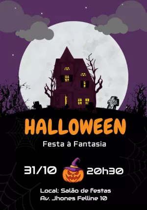 Convite de Halloween com Casa Assombrada para Editar Online