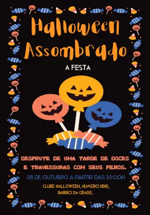 Convite de Halloween Assombrado com Doces para Editar Online