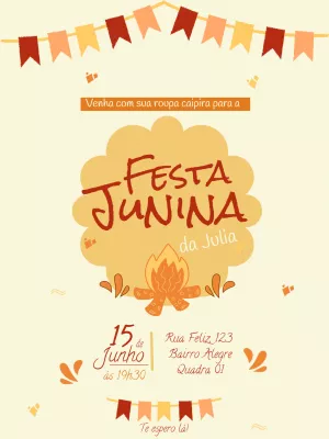 Convite de Aniversário Festa Junina com Fogueira para Editar